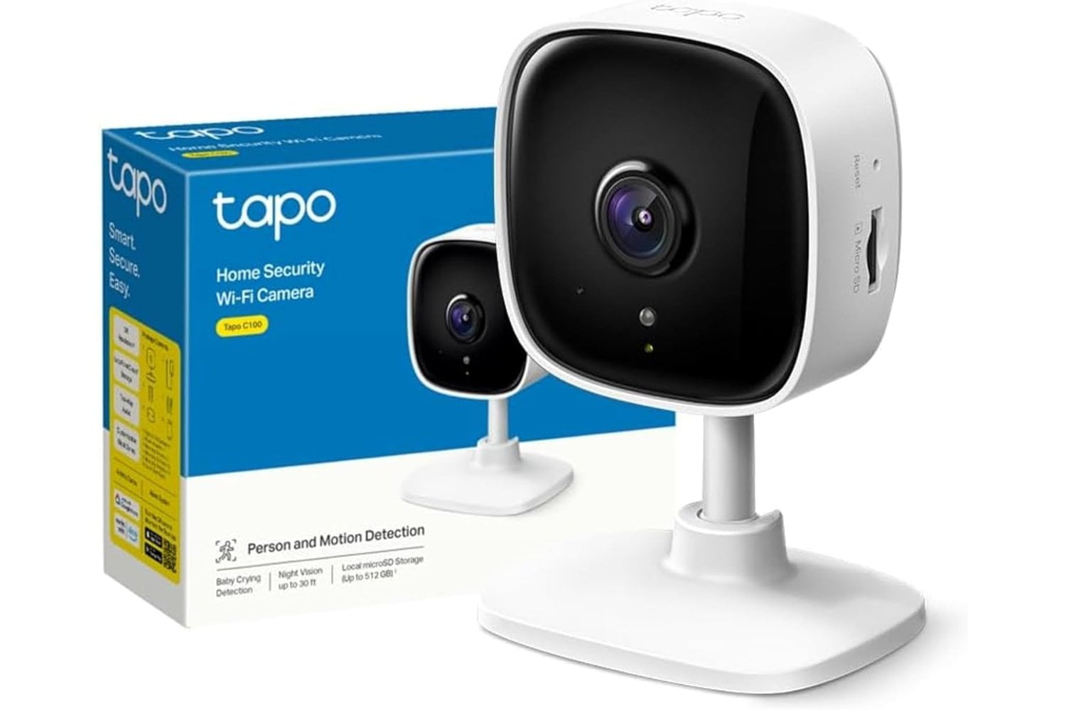 TP-Link IP Cámara Vigilancia Wifi Interior, Ideal para Mirar Bebés o Mascotas, Detección de Movimiento, Works with Alexa Google Home, Audio de 2 Vías, Visión Nocturna, Almacenamiento SD Tapo C100