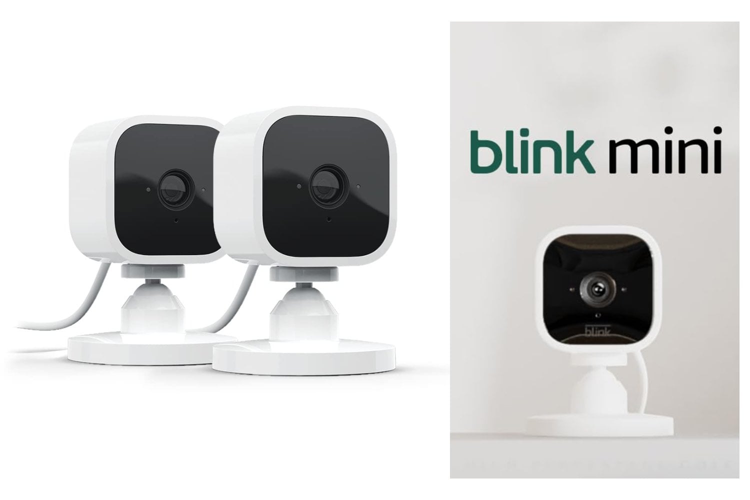 Blink Mini | Cámara de seguridad inteligente compacta, interior, cableada, vídeo HD 1080p, detección de movimiento, audio bidireccional, fácil de configurar, compatible con Alexa | 2 cámaras (blanco)