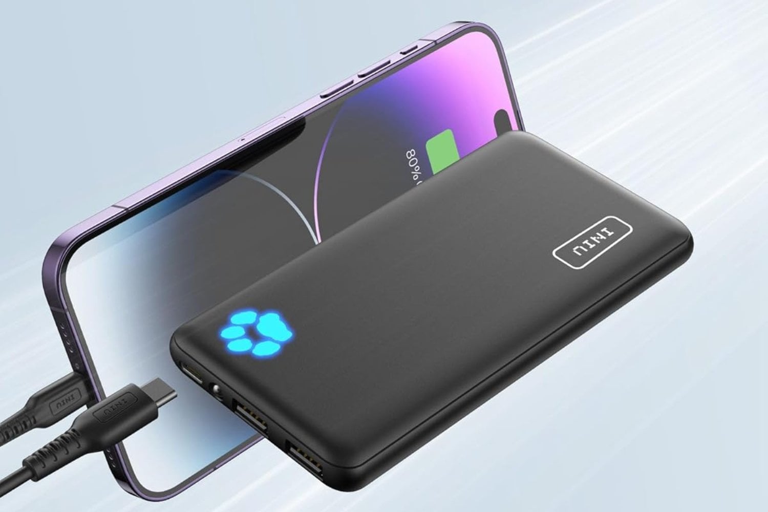 INIU Power Bank, Slimmest USB C Triple 3A de Alta Velocidad 10000mAh Bateria Externa, Bateria Portatil con Linterna para iPhone 15 14 13 12 11 X Pro MAX Samsung S22 S21 S20 iPad Tablet Airpods etc
