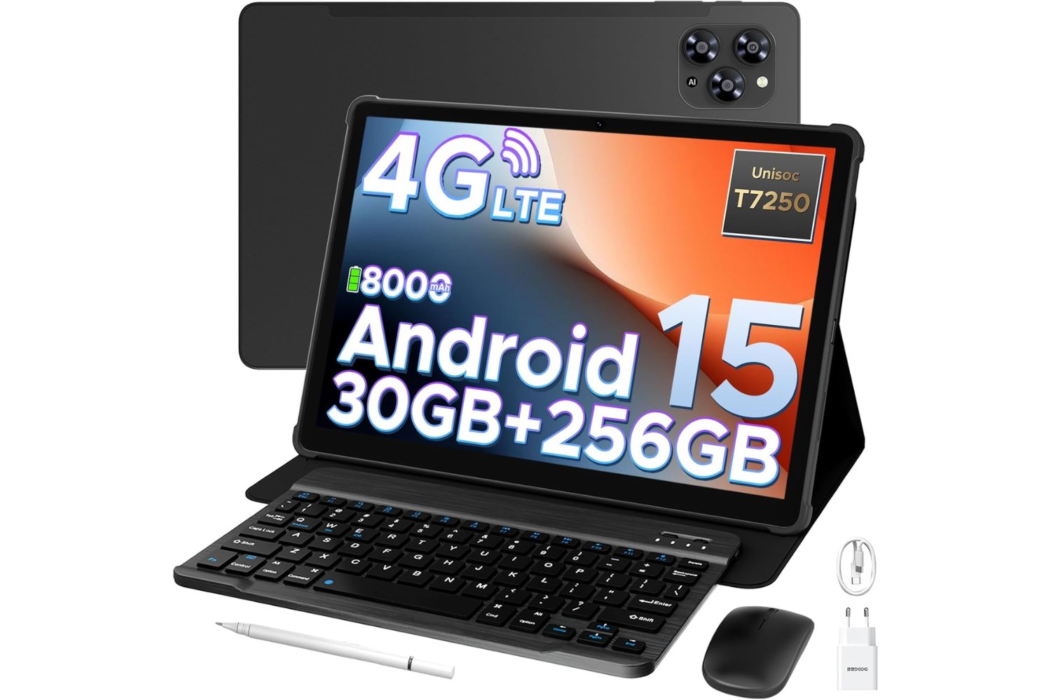 DOOGEE Tab G6 2025 Android 15 Tablet 11 Pulgadas, Tablet con Tarjeta Sim 30GB RAM+256GB ROM(TF 2TB), 8000mAh Tablets con Teclado y Lapiz, Cámara 13MP|Widevine L1|Netflix|Dual 4G|WiFi 5|GPS|Face ID
