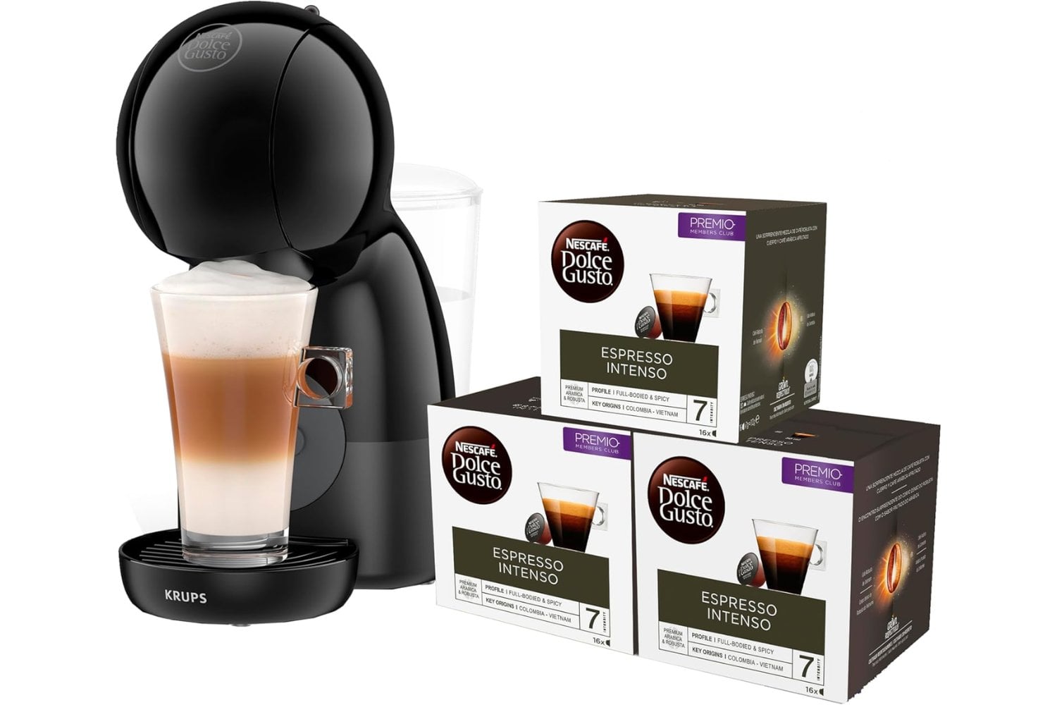 Krups Nescafé Dolce Gusto Piccolo XS KP1A3BCAS - Cafetera de cápsulas de 15 bares,0.8L capacidad, caliente en 40 s, modo eco, color negro