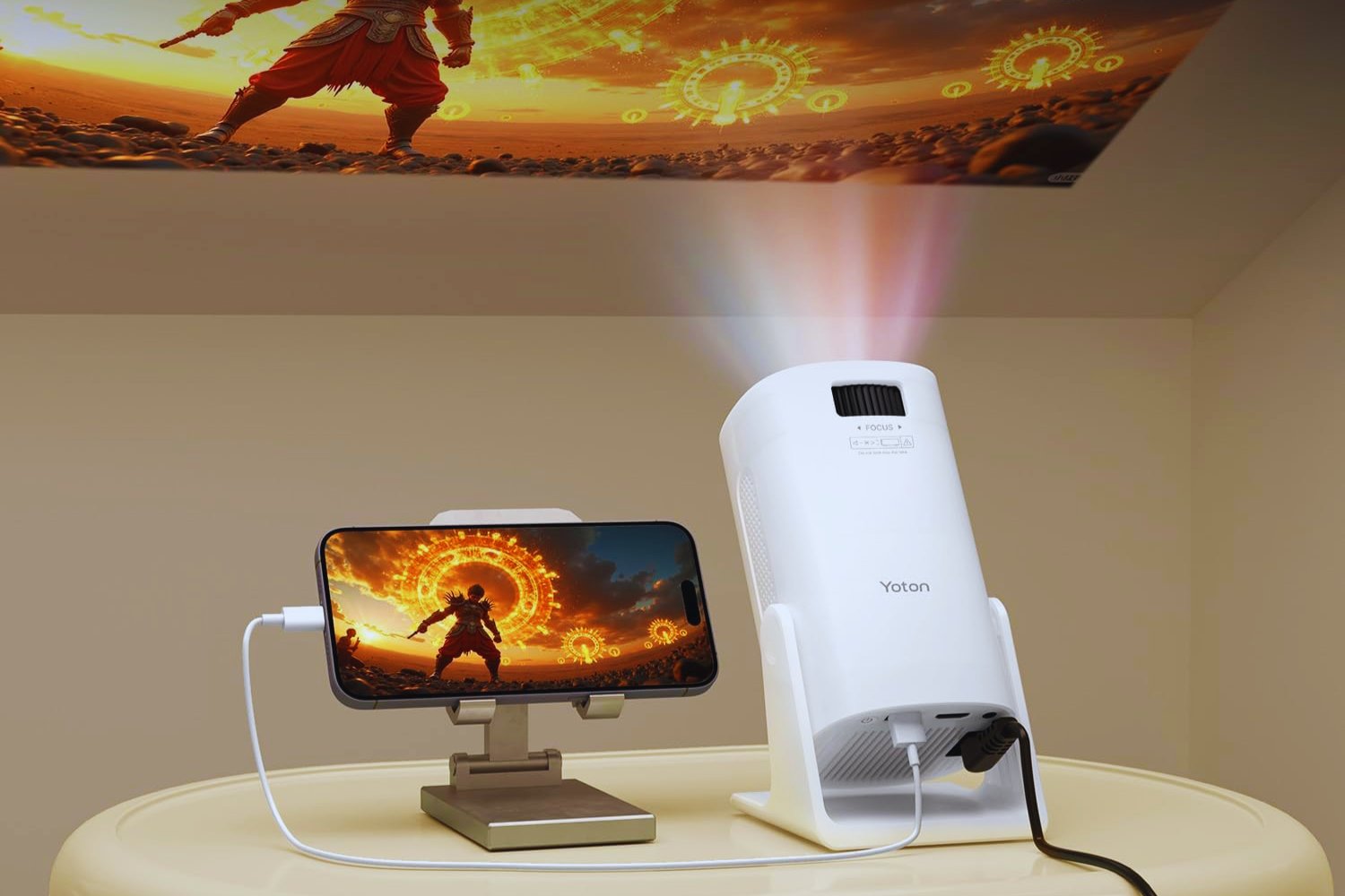 Mini Proyector Portátil [Auto Keystone] YOTON Y4 Proyector 1080P Soporte, 10000L Proyector de Cine Giratorio 270°con Zoom 50%, Compatible con TV Stick,Phone,PC,PS5