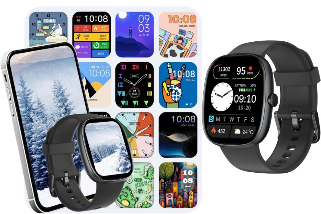 HUAKUA Reloj Inteligente Hombre Mujer, Smartwatch Llamada Bluetooth,Pulsómetro,Monitor de Sueño,Whatsapp Notificación, 113+ Deportivos Modos,Impermeable IP68 Pulsera de Actividad (Negro)
