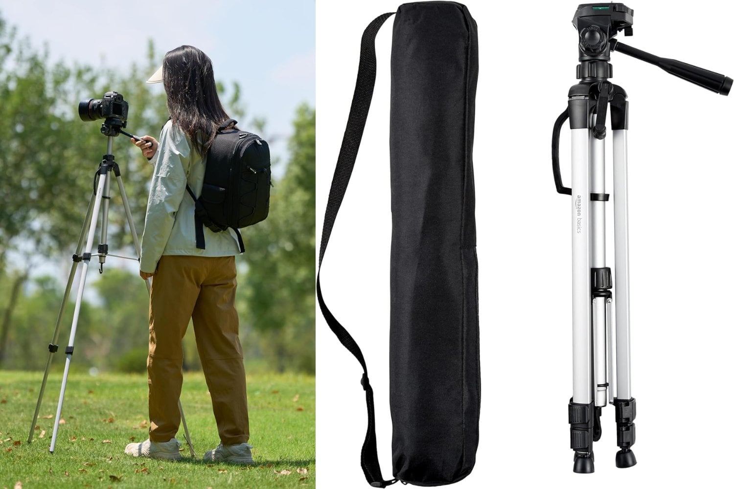 Amazon Basics Trípode ligero para cámara, DSLR y binoculares, 1.52 m, con funda, negro