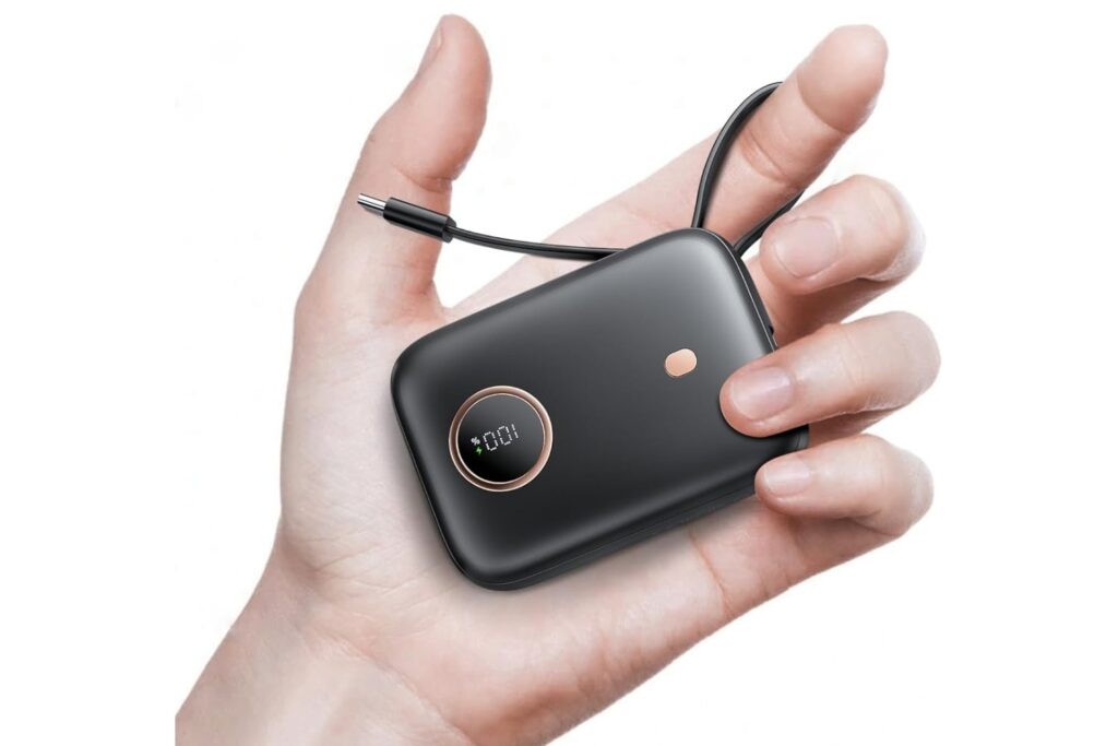 Nllosa Mini Power Bank, 10000mAh Bateria Externa Carga Rapida con 22.5W Cable USB-C, Bateria Portatil Movil Pequeña Powerbank para iPhone 16 15 Samsung Xiaomi Android