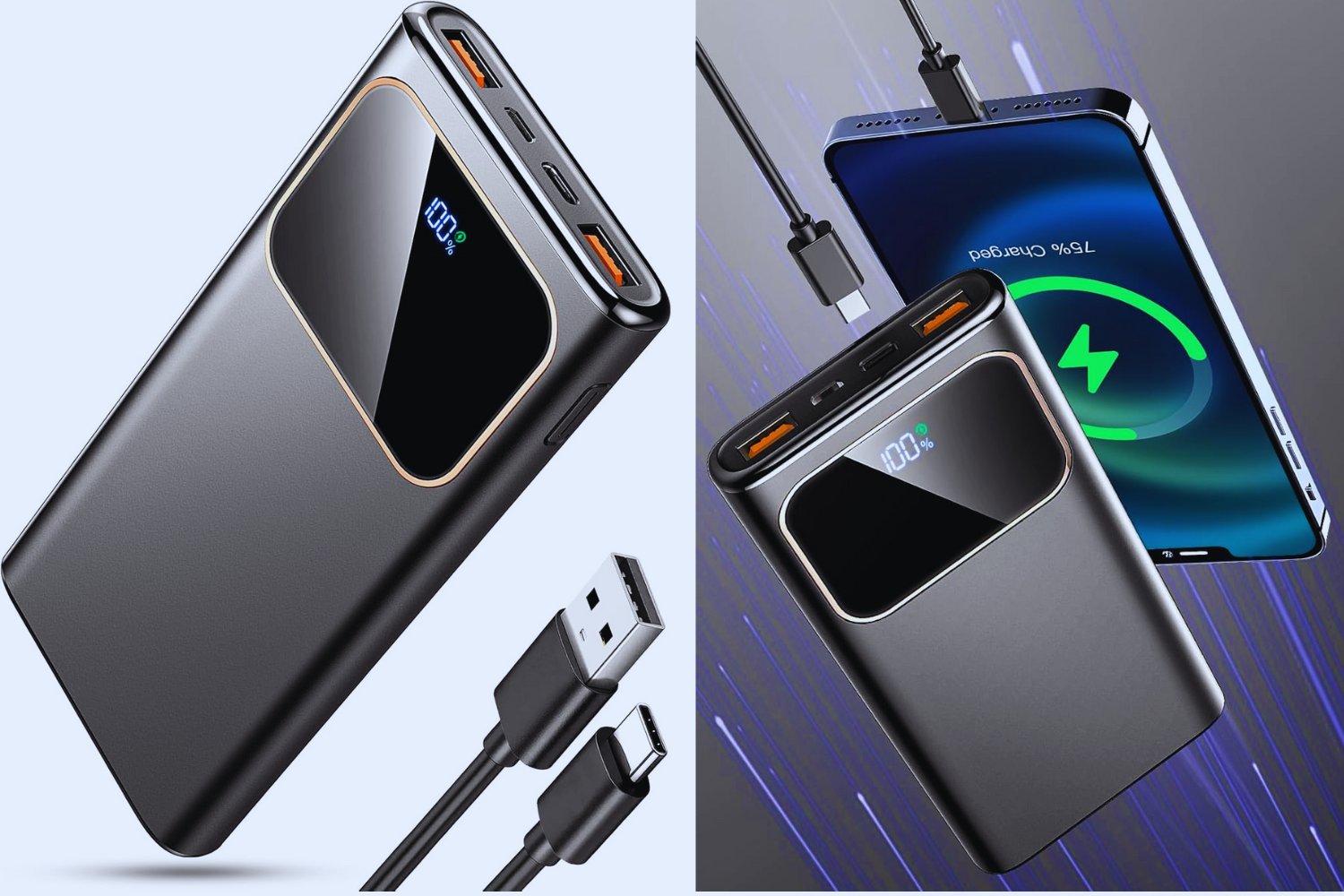 Power Bank, Bateria Externa Carga Rapida 10000mAh Energía de respaldo 22.5W Bateria Portatil con Entrada y Salida USB C de Alta Velocidad, Patalla LED para iPhone Pro Max Plus Mini, para Samsung movil