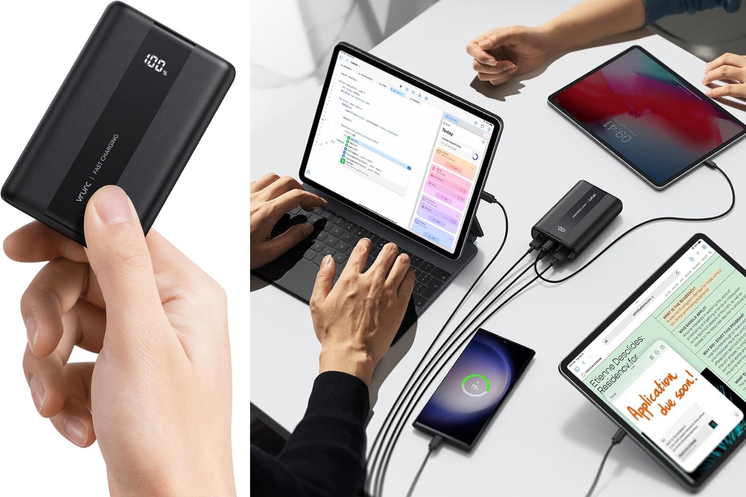 VRURC Batería Externa 20000mAh Mini Power Bank Carga Rapida 22.5W PD & QC 3.0 USB C Cargador Portatil compacta con 3 Entrada & 4 Salida Compatible con Smartphones