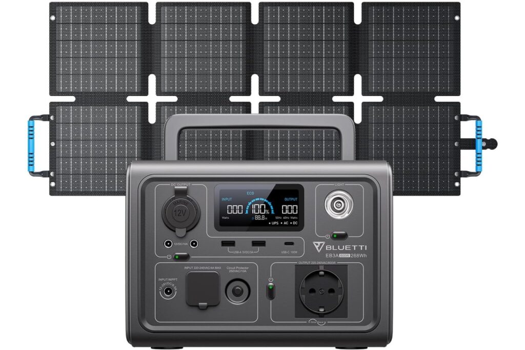 BLUETTI EB3A Generador Solar con 60W Panel Solar (Enviar por Separado), Estación de Energía Portátil de 268Wh, Salida de CA de 600W (Pico de 1200W), Batería LiFePO4 para RV, Viajes, Cortes de Energía