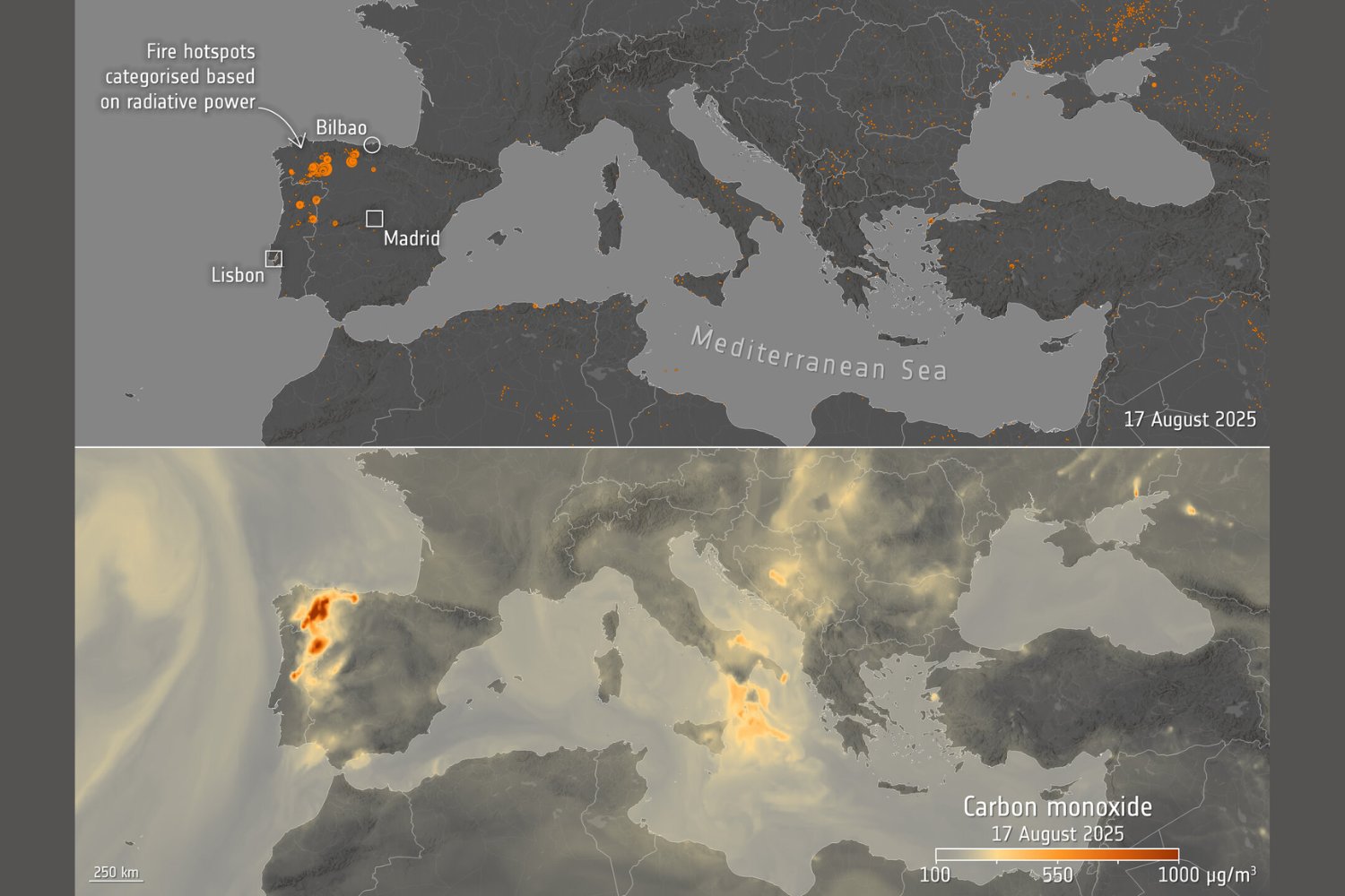 Incendios forestales en la Península Ibérica vistos desde el espacio