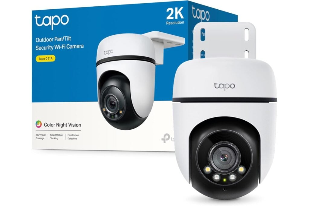 Tapo C51A - Cámara de vigilancia Wi-Fi para Exteriores 360°, visión Nocturna a Todo Color 2k (3 MP), detección Personas con IA Seguimiento Movimiento Inteligente IP65