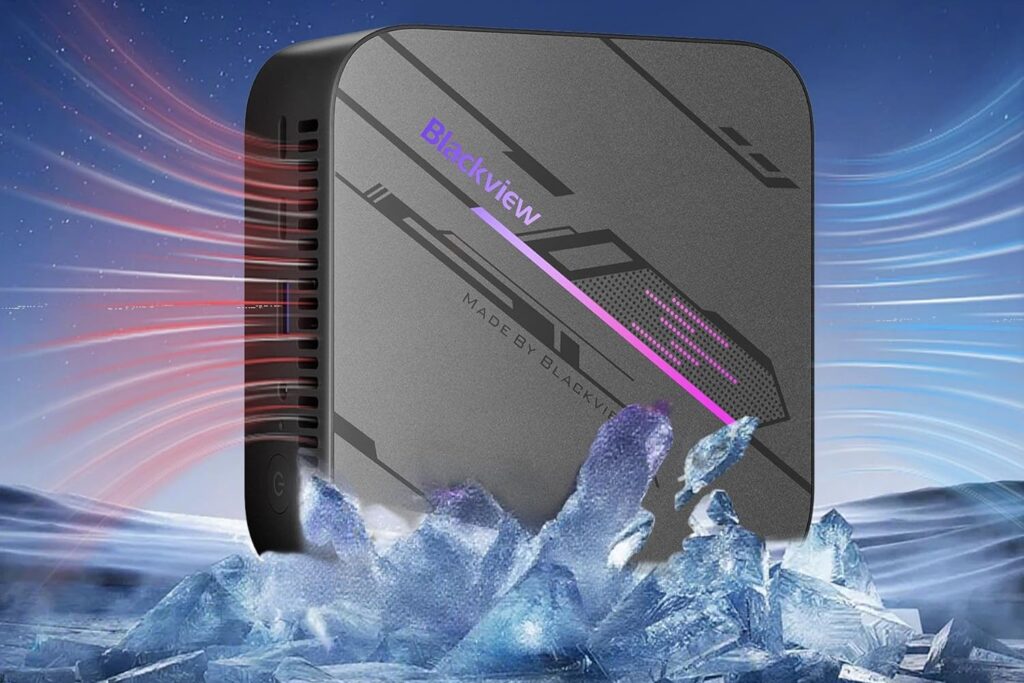 Blackview MP100 Mini PC Ryzen 5 7430U (Equivalente a 5850U, 6 núcleos/12 Hilos, hasta 4,3 GHz), 16 GB de RAM, SSD PCIe 3.0 de 512 GB, Mini PC con WiFi 6/BT 5.2/4K Triple Pantalla/Type-C