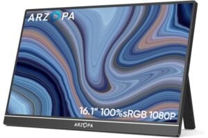ARZOPA 16.1" Monitor Portatil, de 1920×1080 FHD IPS Pantalla Portátil Monitor con Una Sola Varilla, Soporte HDMI/Type-C/USB-C, de Protección Ocular, para Computadora Portátil/PC/Mac/PS3/4/5/Xbox