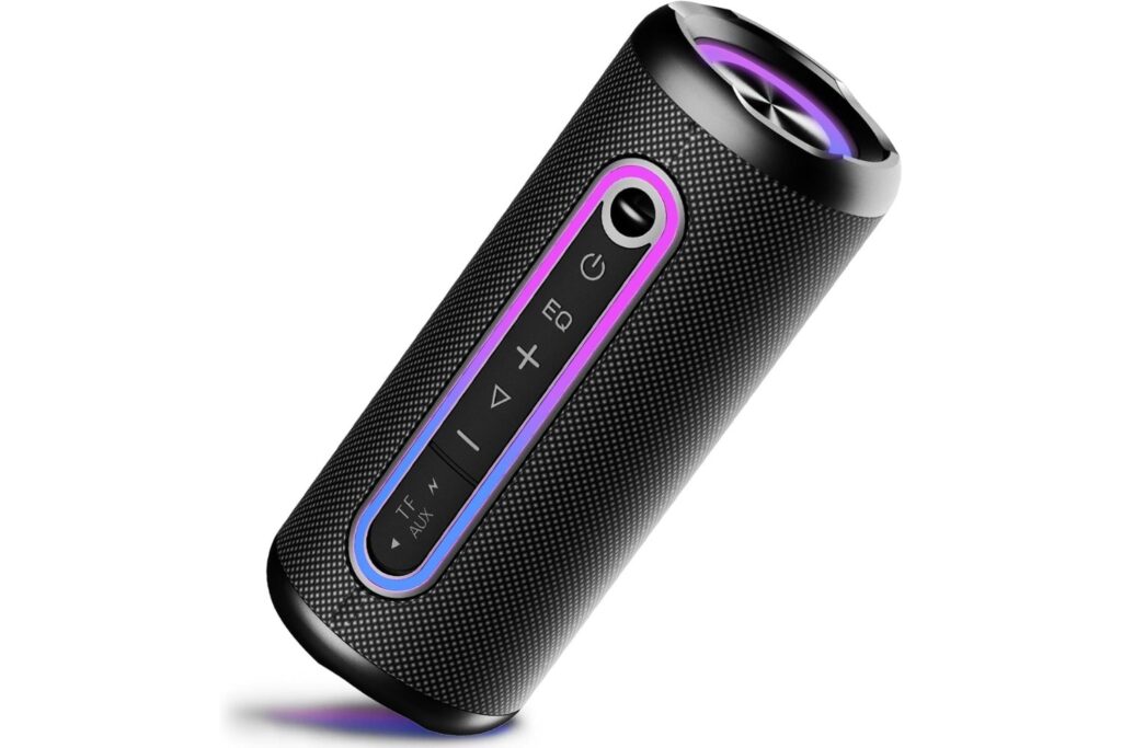 Altavoz Bluetooth 5.4, Altavoz Portatil Potente con 3 EQ Modos, 3 Luces RGB Regulables, 24H de Reproducción Bluetooth Speaker con Emparejamiento TWS, Impermeable IPX7, Apoya Micro SD AUX