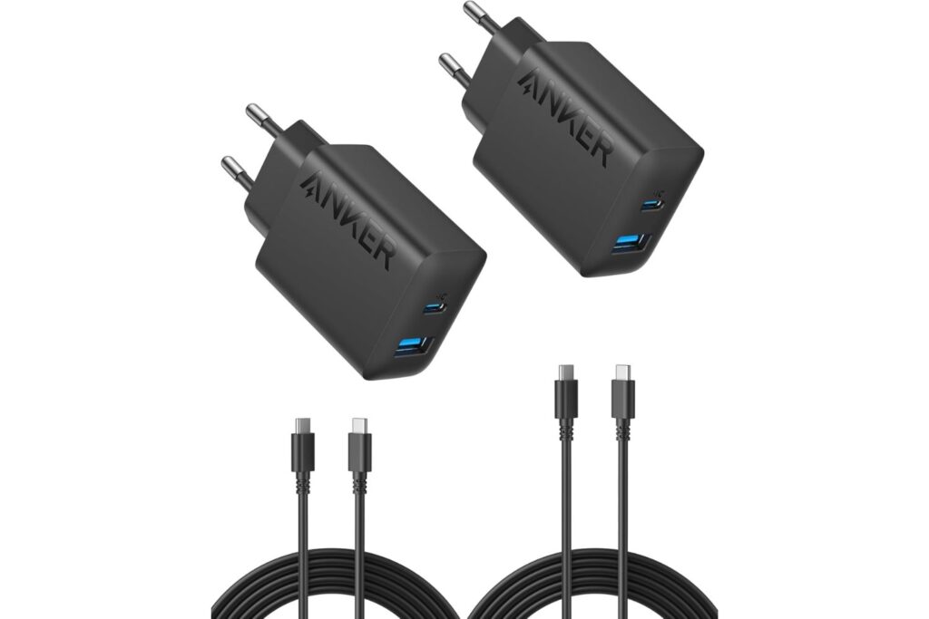 Anker Cargador iPhone Carga Rapida USB C 20W (2 Pack), con 2 Puertos, para iPhone 16/16 Plus/16 Pro/16 Pro MAX/15/iPad y más(2 Cable USB C de 1,5m Incluido)