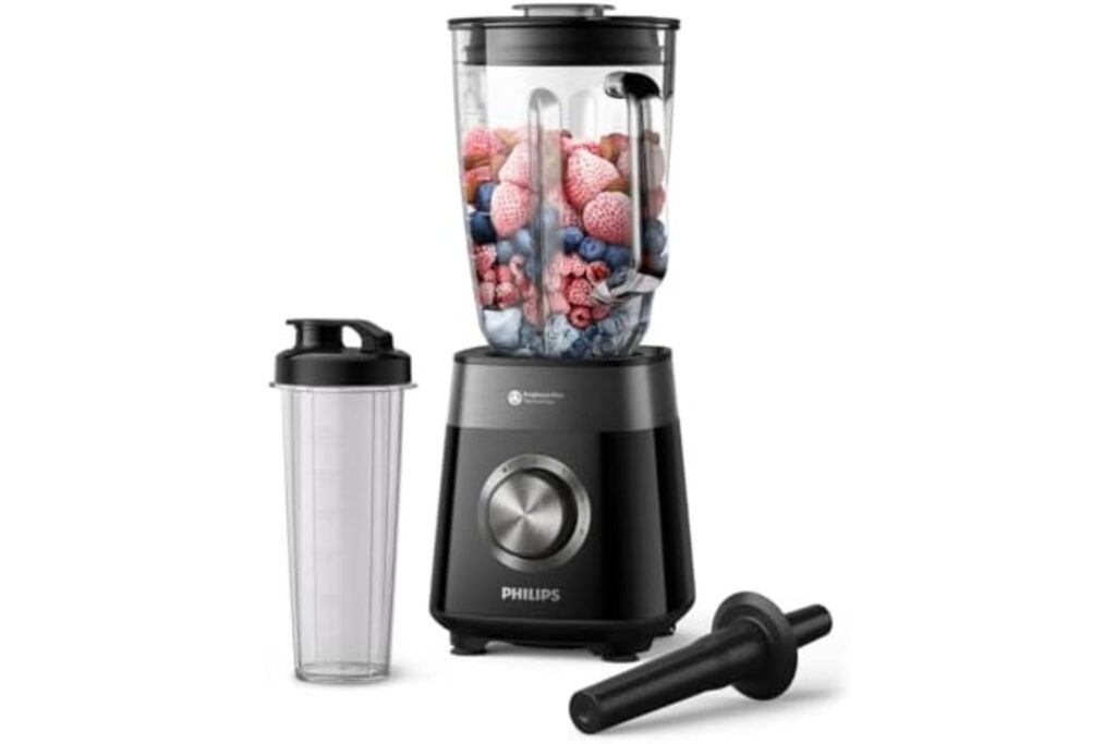 Philips Serie 5000 Batidora, Motor ProBlend Plus de 1200 W, Prepara Batidos Espesos de Fruta Congelada, Capacidad de 2 Litros, Cuchillas Desmontables, Aplicación HomeID, Negro (HR3031/00)