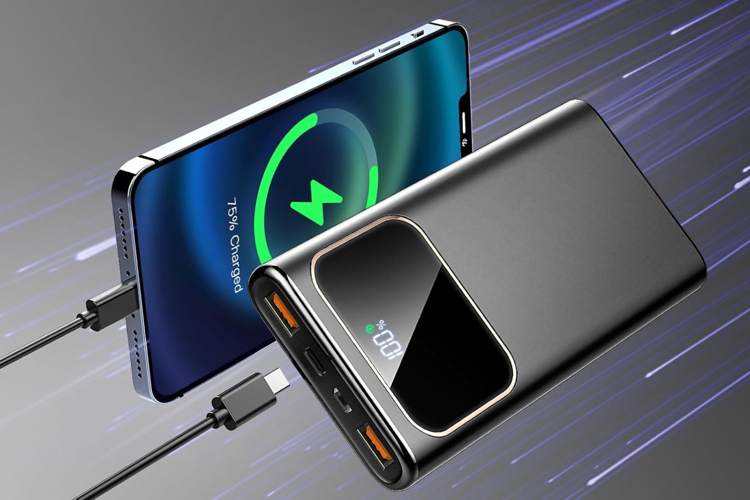 2025 Bateria Portatil with High Speed Power Bank Bateria Externa Carga Rapida 10000mAh 22.5W Cargador Portatil External Battery Fast Charging con Patalla LED para iPhone 16 15 14 13,para Samsung