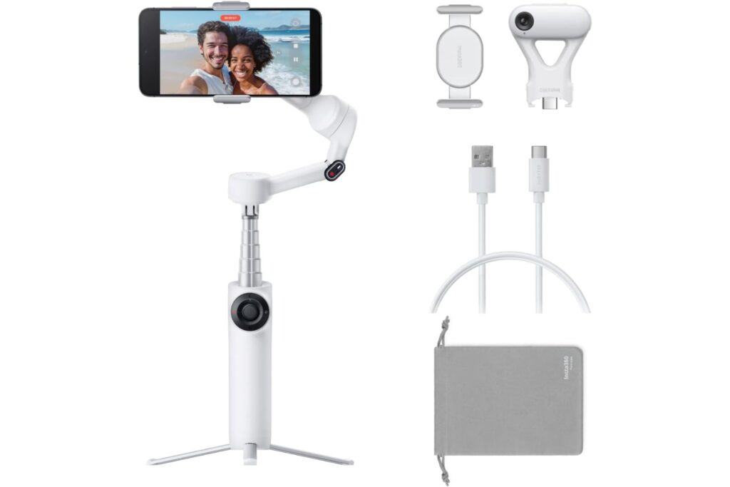 Insta360 Flow 2 Plus Paquete rastreador por IA Color Blanco - Gimbal para teléfono, Seguimiento por IA con Cualquier App, Seguimiento, trípode/Selfie Stick, Gimbal para iPhone/Android