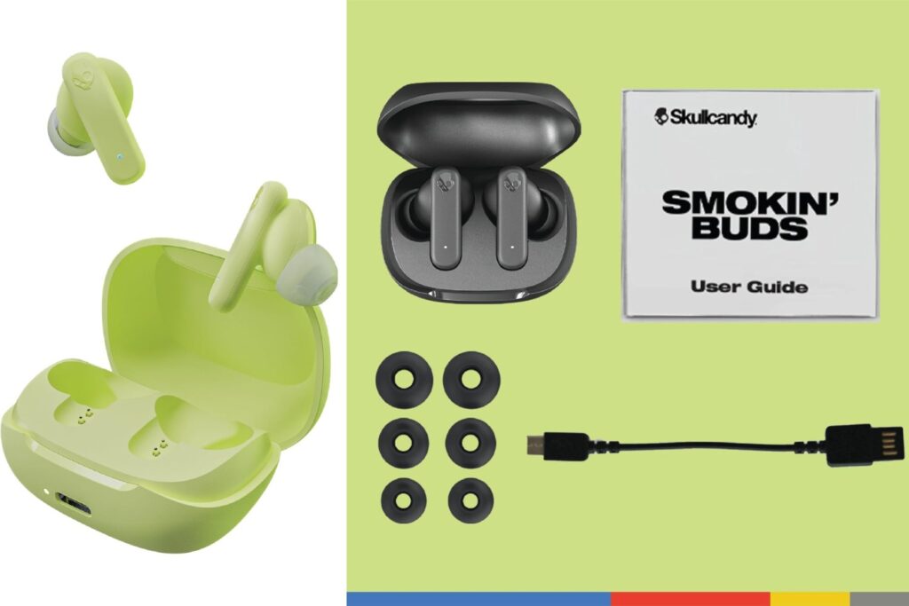 Skullcandy Smokin' Buds Auriculares In-Ear Inalámbricos, 20 h de Autonomía, 50 % de Plásticos Renovables, Micrófono, Compatibles con iPhone Android y Dispositivos Bluetooth - Matcha