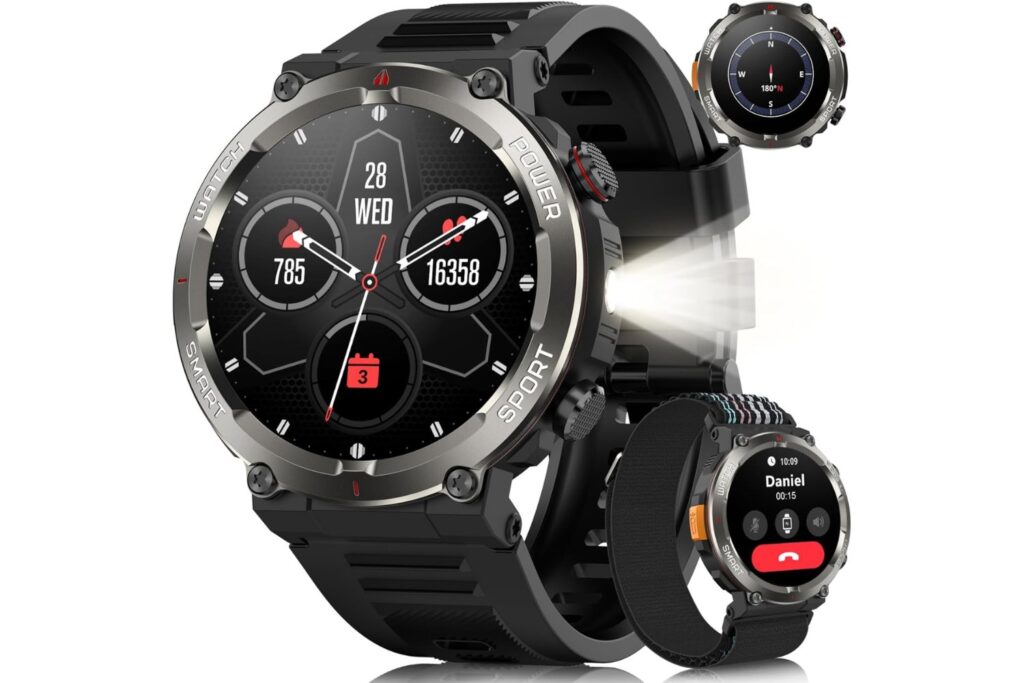 Yxtel Reloj Inteligente Hombre Militar, 1.45" Smartwatch con Llamadas Bluetooth, 960mAh, Linterna LED, Brújula, 123 Modos Deporte, Monitor Cardíaco 24h/SpO2/Sueño, IP68, 2 Correas (iOS/Android)