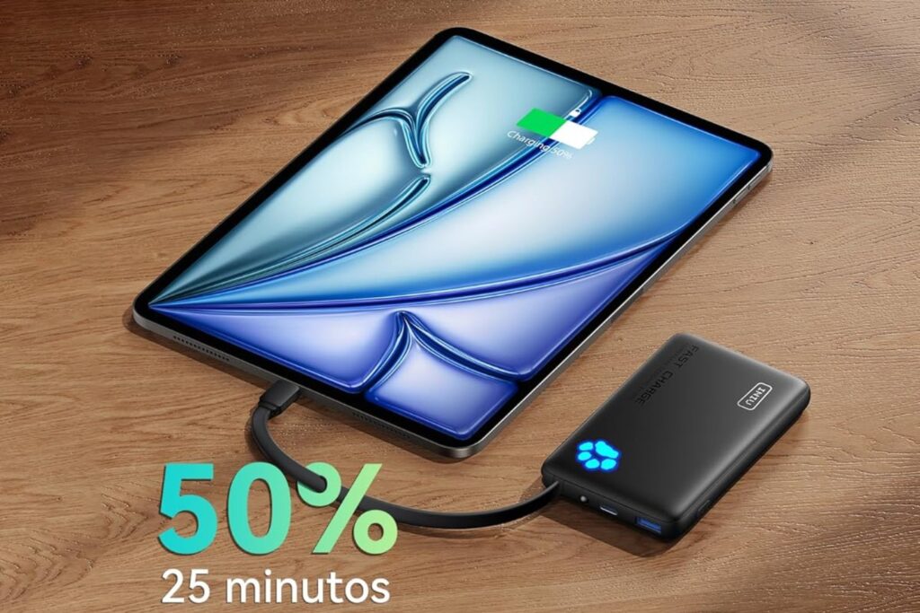 INIU 45W Power Bank 10000mAh, Bateria Externa Carga Rapida con Cable USB C Integrado, Cargador Portatil Powerbank Bateria Portatil USB C In&out para iPhone 16 15 14 13 12 Samsung, Xiaomi, iPad