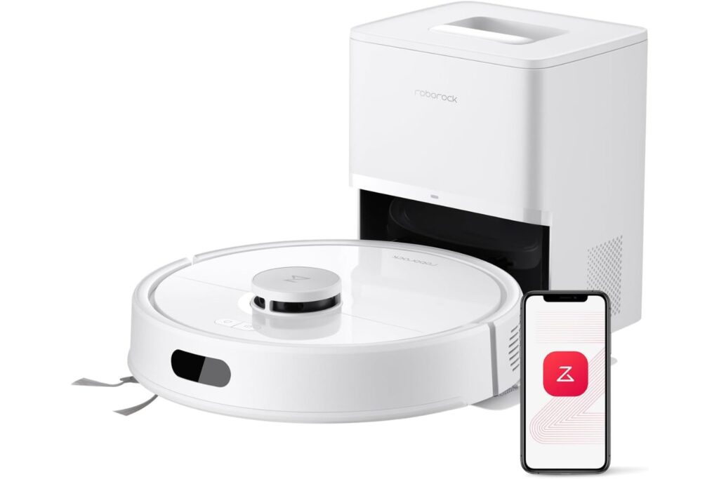 Roborock Q7 L5+ Robot Aspirador y Fregador de 8000 Pa, 7 Weeks Autovaciado, Sistema Doble Antienredos, Navegación PreciSense LiDAR, Suelos Duros, Alfombras y Pelo de Mascotas, Blanco