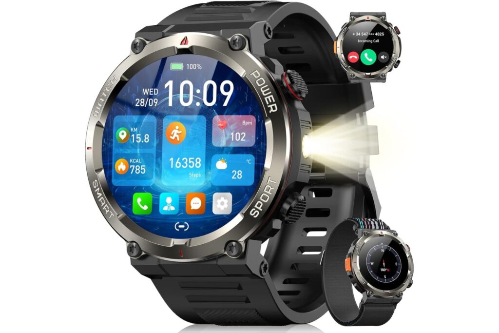Blackview Reloj Inteligente Hombre con Linterna y Brújula, 1,45" Smartwatch con Llamadas Bluetooth, Pulsómetro, Oxímetro, Monitor de Sueño, Podómetro, 100+ Modos Deportivos, Batería Grande de 960 mAh