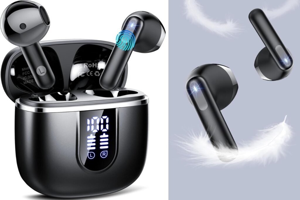 Auriculares Inalambricos Bluetooth, Auriculares Bluetooth 5.4 HiFi Estéreo con HD Mic, 40H Cascos Inalambricos con Reducción de Ruido ENC, Pantalla LED, IP7 Impermeablem Cascos, Ajuste Cómodo, USB-C