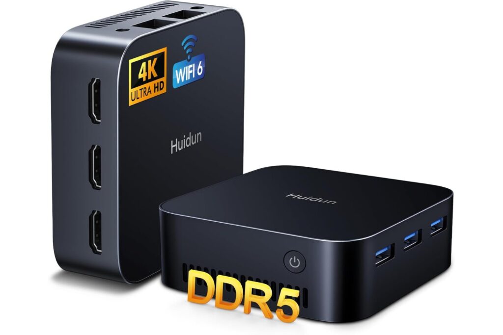 Huidun H20 Mini PC Ιntel Alder Lake N95 16GB LPDDR5 RAM (Tecnología Avanzada, 35% Mejor Que DDR4) 512GB SSD, WiFi 6/BT 5.2, 3xHDMI 4K, W-11 Pro, Doble LAN Mini Ordenador de Sobremesa para Negocios