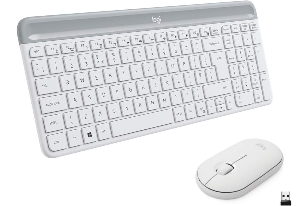 DiLogitech MK470 Combo Teclado y Ratón Inalámbrico para Windows, 2.4 GHz con Receptor USB, Diseño Compacto, Batería de Adecuada Duración, Disposición QWERTY Español, Blanco