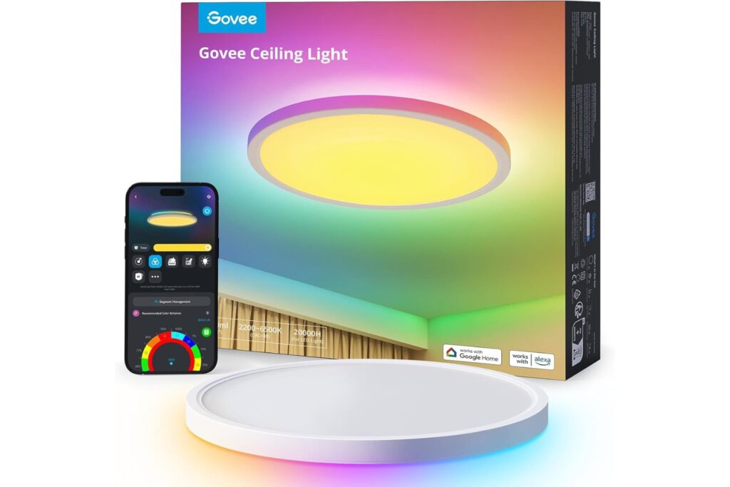Govee RGBIC LED Plafón,30cm Lámpara Techo Inteligente 24W, Plafon Led Techo 2400LM con 16 Millones de Colores DIY, Trabajar con Alexa, Google Assistant, Luz Interior para Dormitorio, Salón, Cocina