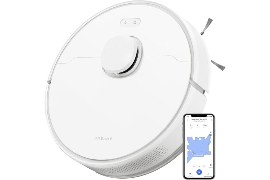 DREAME D9 MAX Gen 2 Robot Aspirador y Fregasuelos, 6000Pa Robot Aspirador, LDS Navegación, Múltiples Mapas, Adecuado para Pisos, Alfombras, Pelo de Mascotas, WiFi-Alexa-Control de App, Blanco