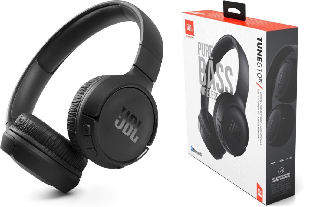 JBL Tune 510 BT Auriculares inalámbricos on-ear con tecnología Bluetooth, ligeros, cómodos y plegables, hasta 40h de batería, Siri y Asistente de Google, con conexión multipunto, negro