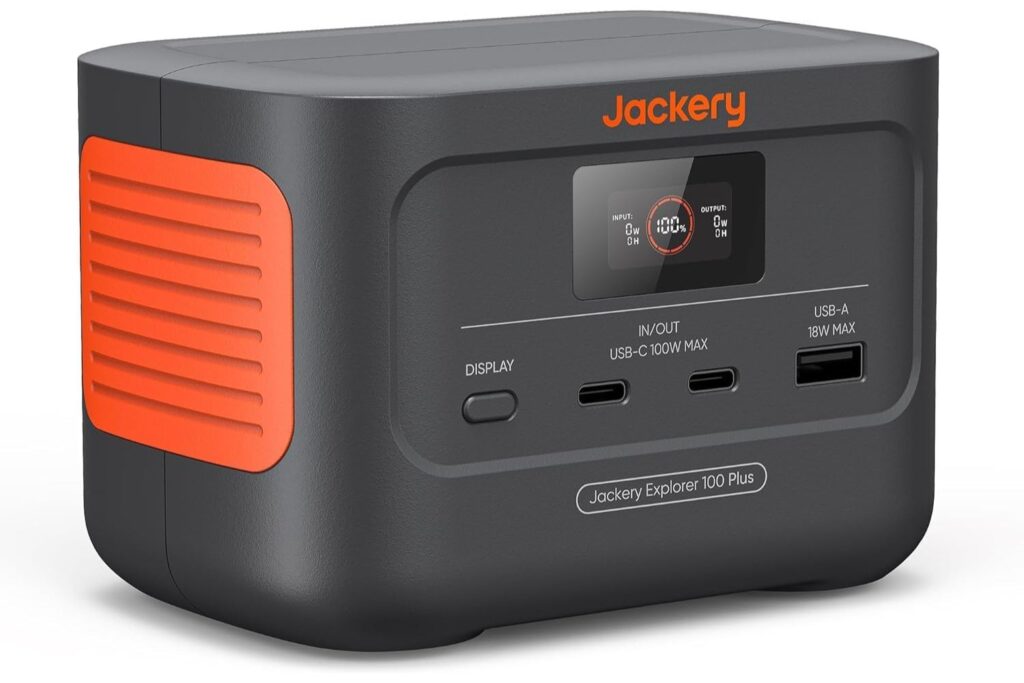 Mini Estación de Energía Portátil Jackery Explorer 100 Plus, 99Wh/31000mAh Batería LiFeP04 Duradera, 3 Puertos USB-A/C 128W Salida Max, Tamaño de Palma de mano para Viajes de Negocios, Excursiones