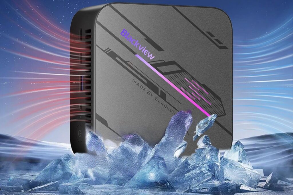 Blackview MP100 Ryzen 7430U Mini PC, PC for 3X 4K at 144Hz, AMD Radeon, 16 GB de RAM, 512 GB PCIE 3.0, Win 11 Pro, Wi-Fi 6/BT 5.2, 3 años de garantía, Mini PC para Oficina, hogar y Juegos