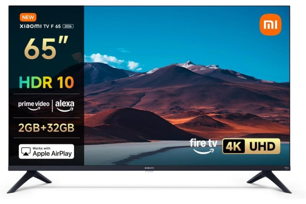 XIAOMI TV F 65, 65 Pulgadas (165 cm), 4K UHD, Smart TV, Fire TV, Control por Voz Alexa, HDR10, MEMC, Modo Game Boost 120Hz,2GB+32GB, Compatible con Apple AirPlay, 2025
