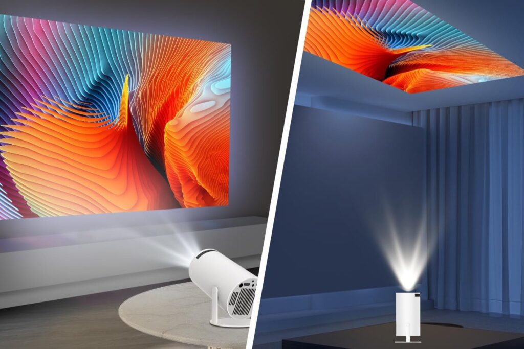 Proyector Portátil con Android 11, Mini Proyector 4k 1080P Full HD Soporte 200ANSI 8000L, Videoproyector WiFi 5G BT 5.4, Cine Projector 180 ° Se Puede Girar para TV Stick