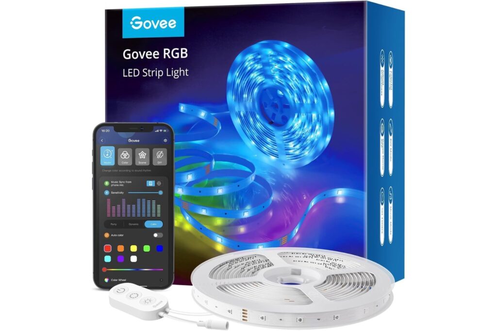 Govee Tiras LED 5m, Luces LED Habitacion WiFi Inteligente RGB Funciona con Alexa, Google Assistant y App, 64 Modo de Escena y Música para TV, Techo y Juego Electrónico