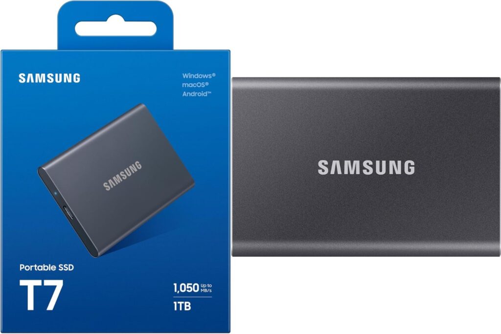 Samsung T7 Portable SSD - 2 TB - USB 3.2 Gen.2 External SSD Titanium Grey (MU-PC2T0T/WW)