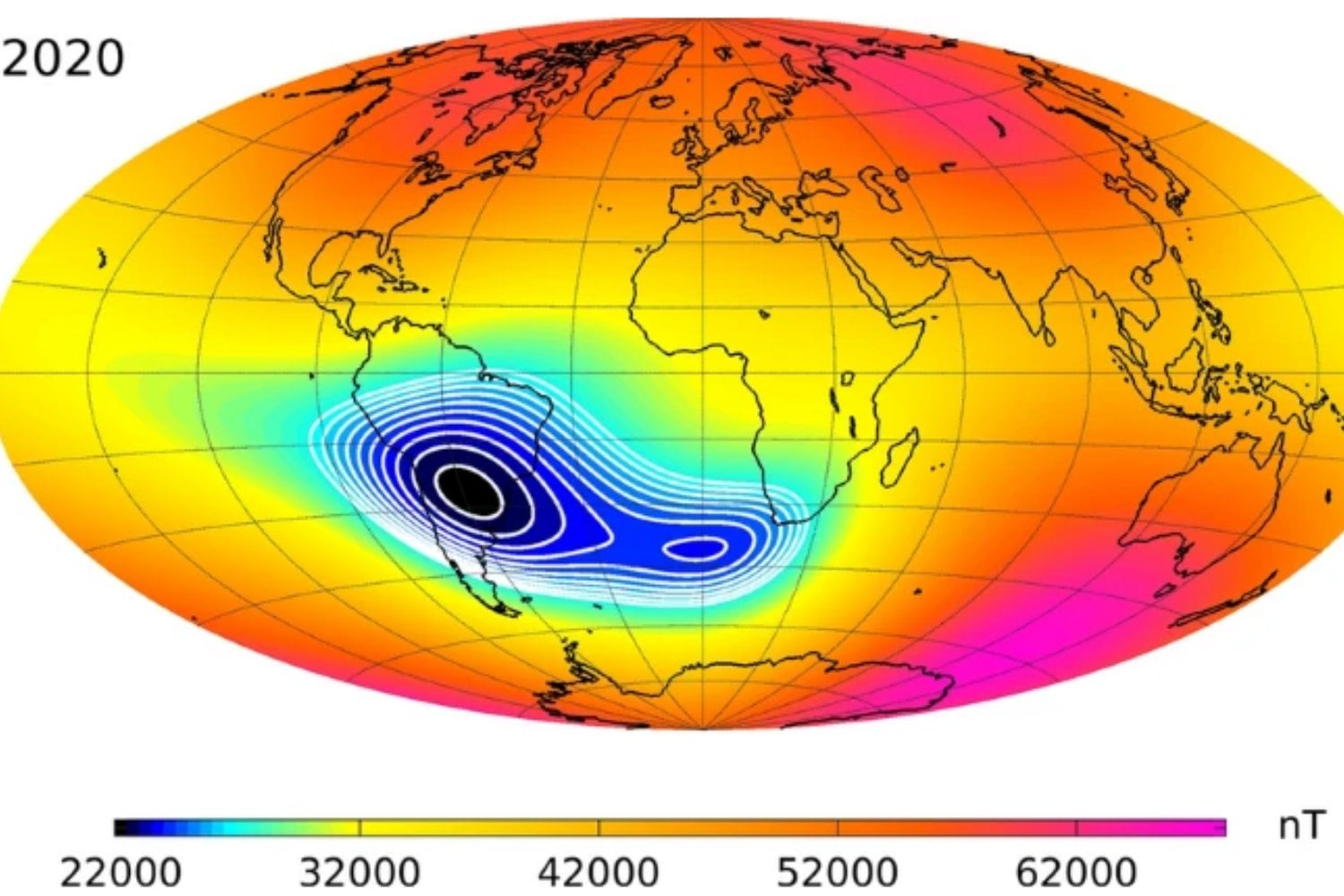 La Fuerza De La Anomalia Magnetica Del Atlantico Sur En 2020