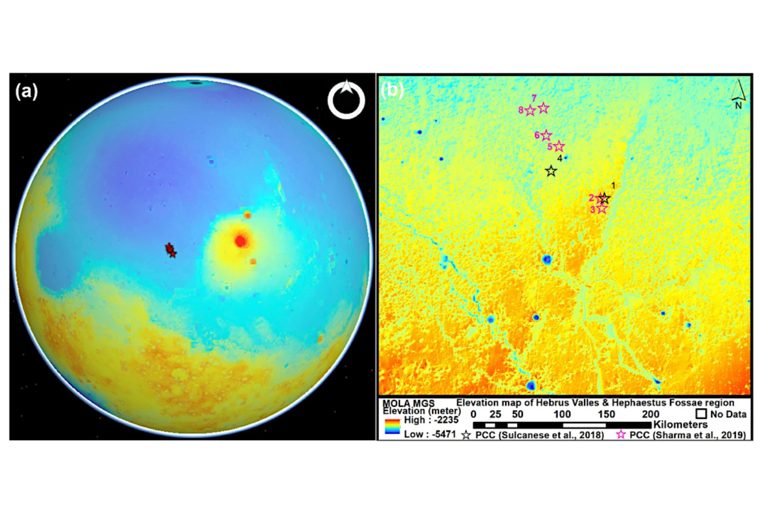 Hebrus Valles podría ocultar las primeras cuevas kársticas de Marte. China ha identificado ocho tragaluces. Y la geoquímica indica que el agua pudo esculpir galerías subterráneas.