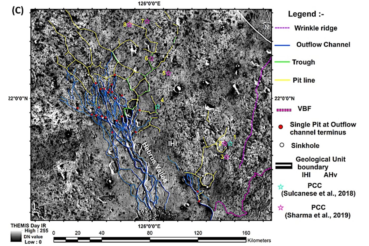 Hebrus Valles podría ocultar las primeras cuevas kársticas de Marte. China ha identificado ocho tragaluces. Y la geoquímica indica que el agua pudo esculpir galerías subterráneas.