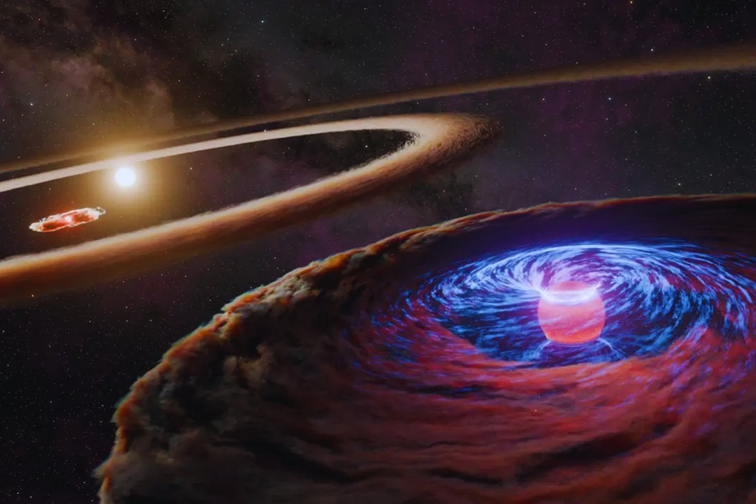 Esta es la primera imagen de un planeta “bebé” orbitando a su estrella. Un coloso de gas se abre paso entre anillos de polvo a 437 años luz de la Tierra.