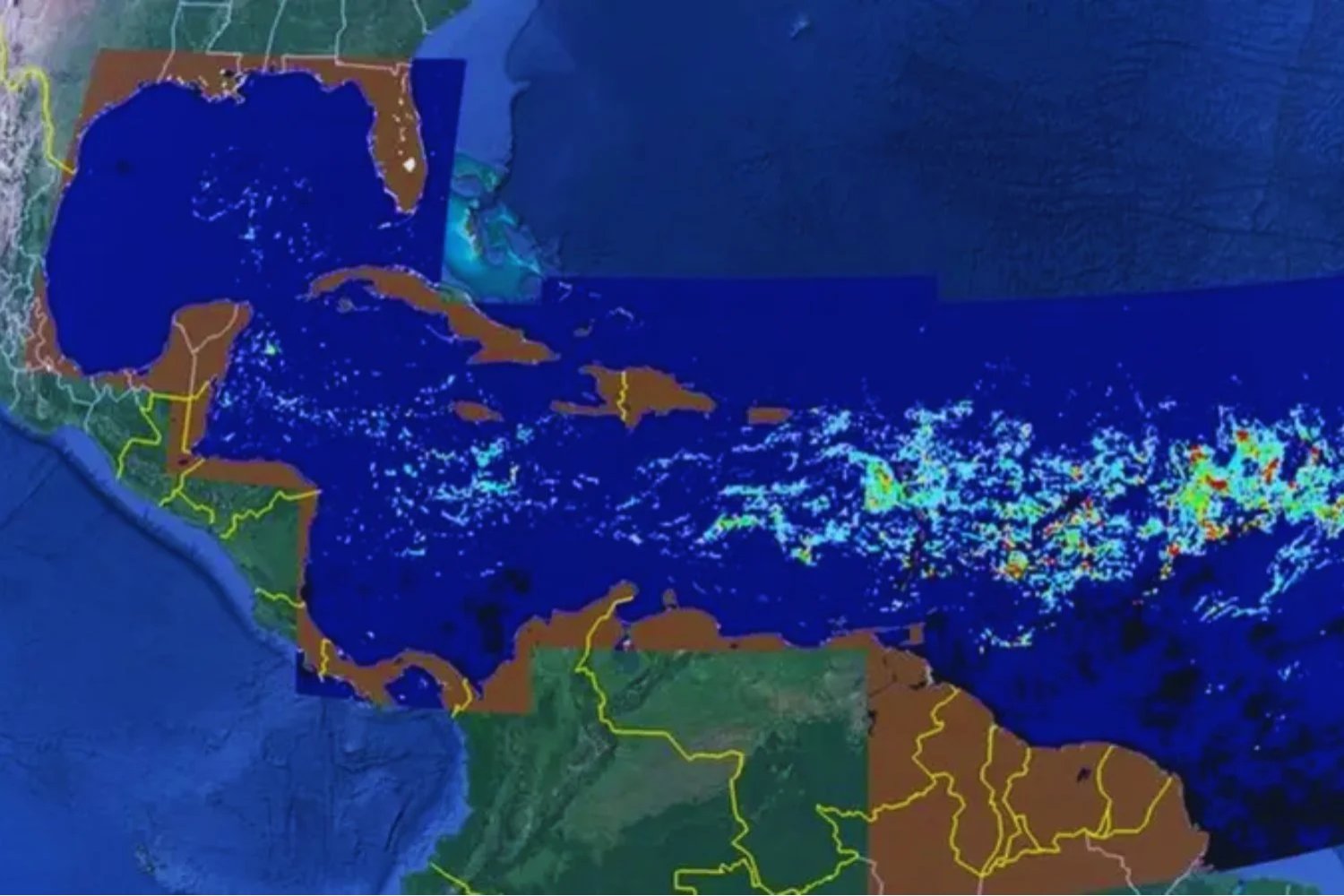Aparece una franja marrón “continental” entre África y América. No es petróleo, es algo que parece aún más peligroso y el problema va en serio