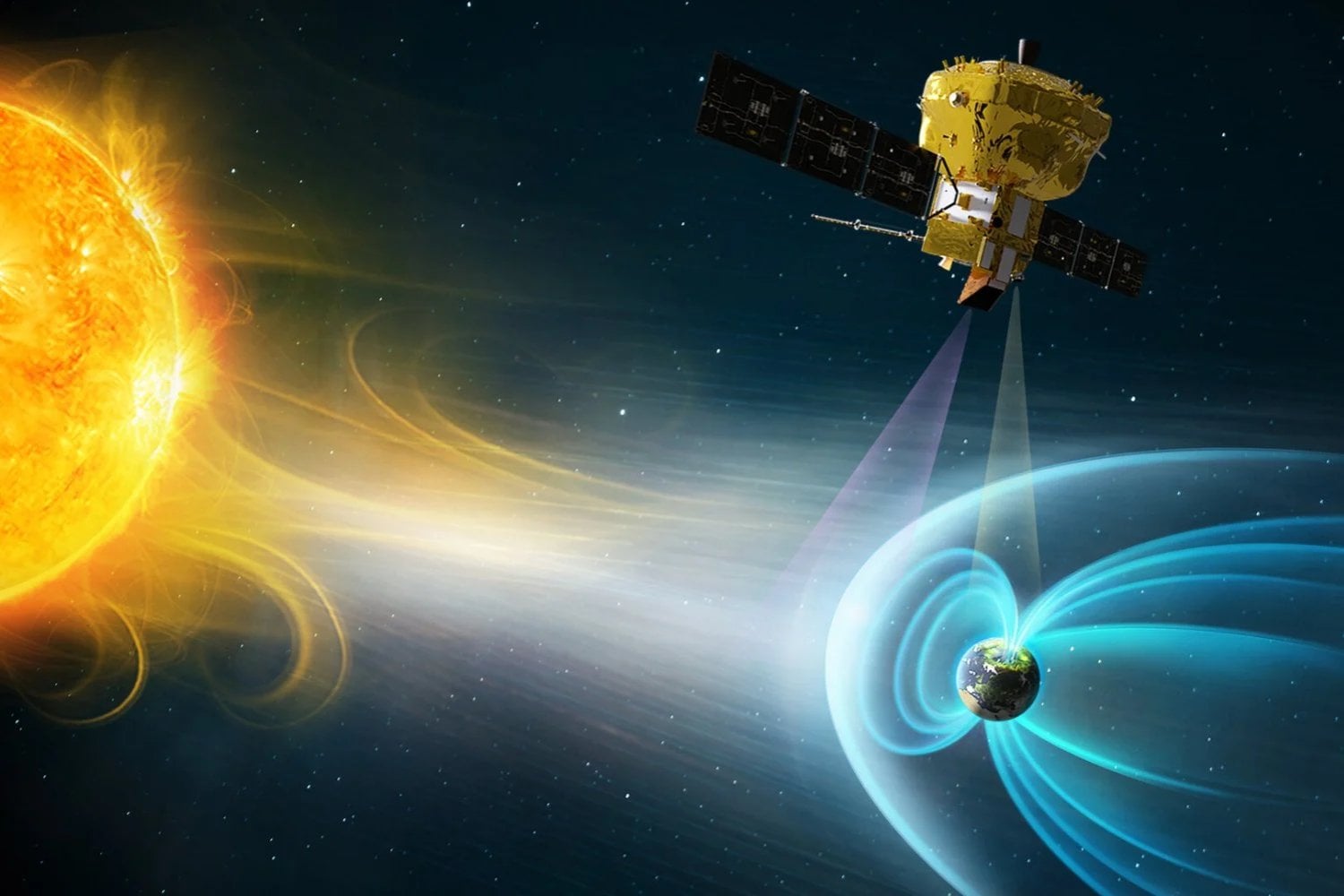China y Europa ya lanzaron una misión espacial que intentará fotografiar el escudo invisible que protege continuamente a la Tierra de las tormentas solares y del viento del Sol. La nave observará cómo nuestro campo magnético se deforma bajo la actividad de nuestra estrella