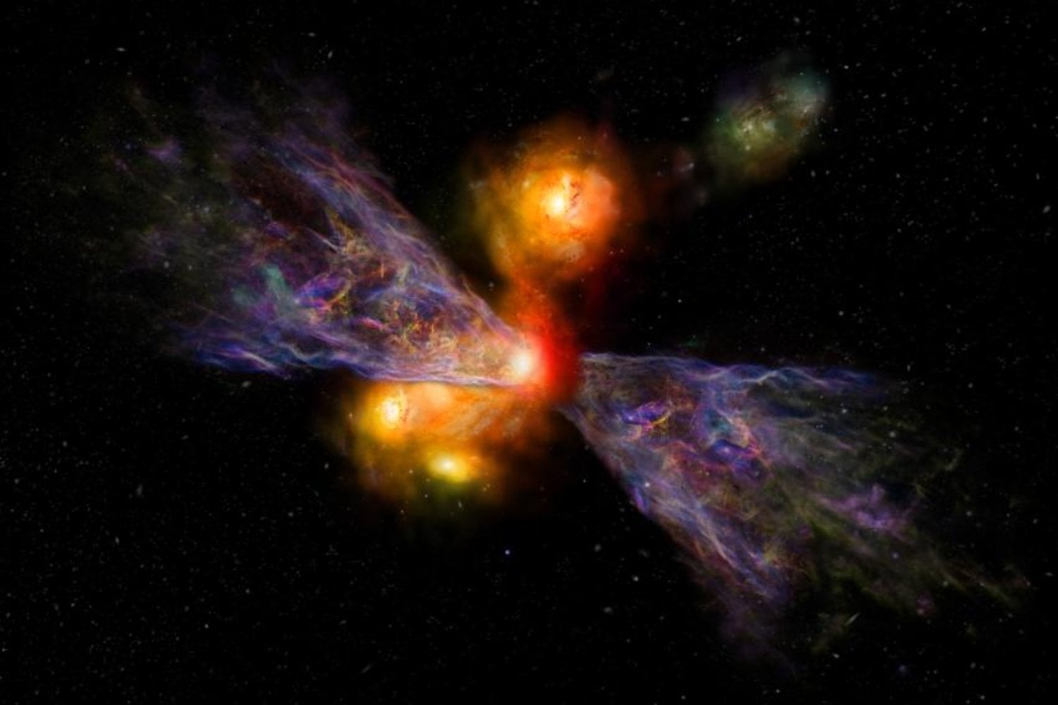 El James Webb y ALMA han observado cómo una galaxia del universo primitivo expulsa el gas que necesita para fabricar estrellas. Este viento impulsado por supernovas podría explicar por qué tantas galaxias enormes murieron mucho antes de lo esperado