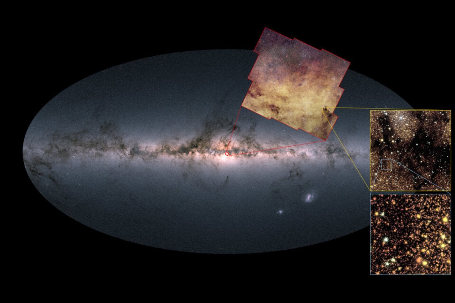 Parece una inmensa nube de brillantina dorada, pero contiene 60 millones de estrellas. Euclid fotografió el corazón de la Vía Láctea con un nivel de detalle nunca visto