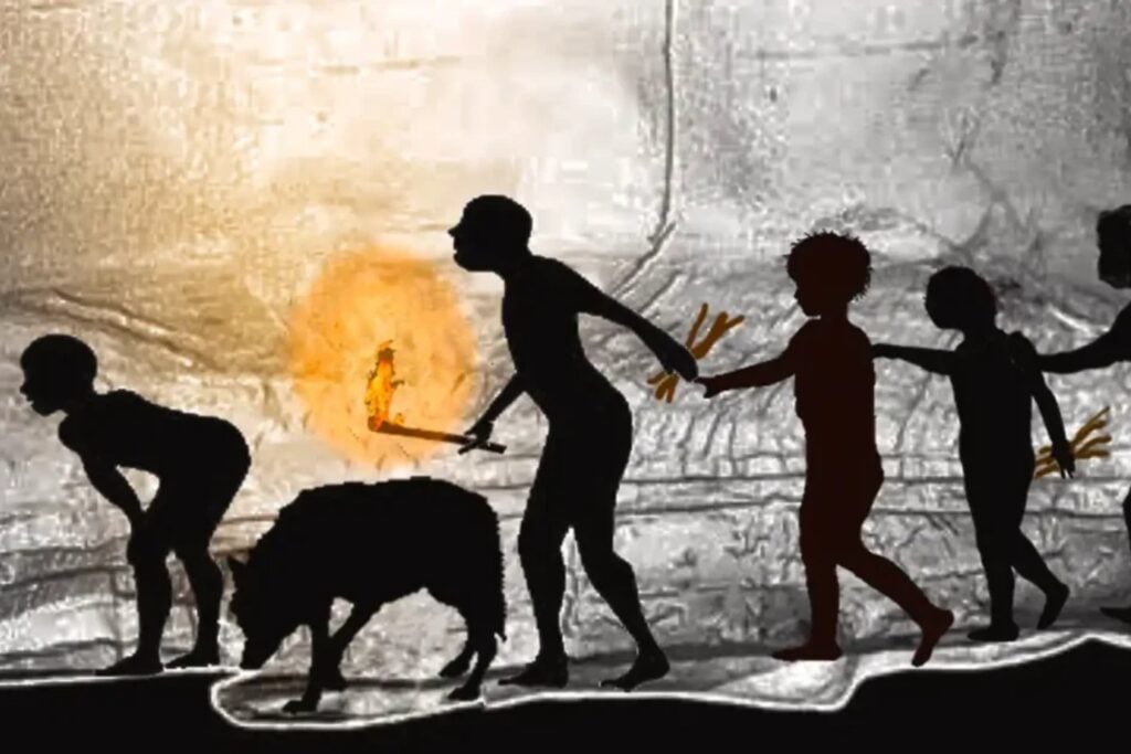 Una fila de cazadores-recolectores avanzó hace 14.000 años por una cueva italiana junto a su cánido. Ahora sabemos que iluminaban el camino con pequeñas ramas de pino, no con grandes antorchas