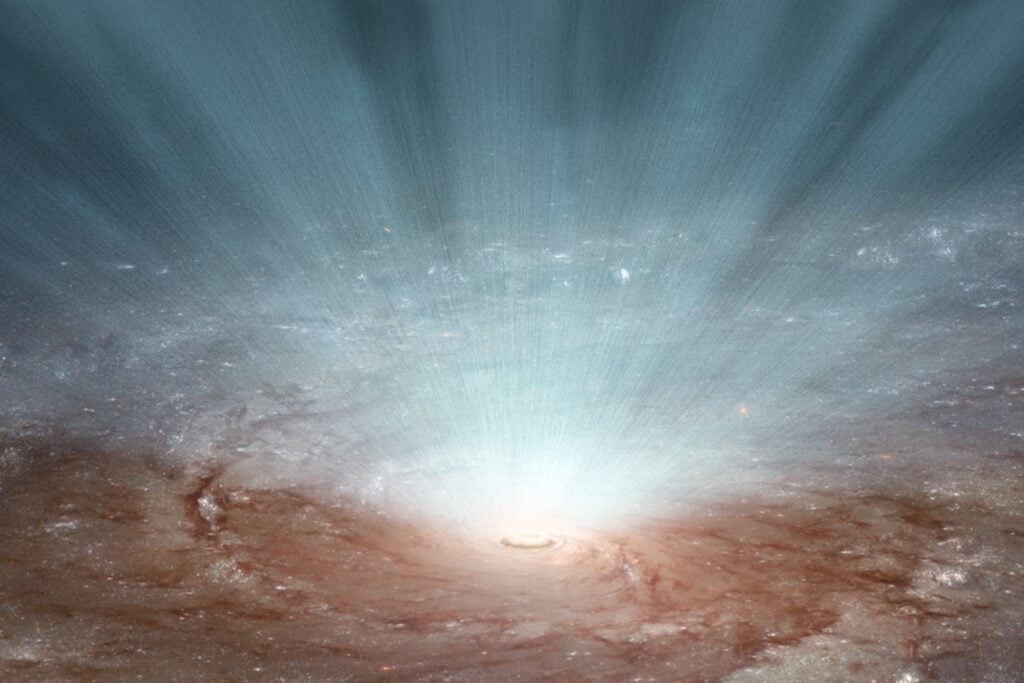Astrónomos detectaron un viento cósmico que viaja al 30% de la velocidad de la luz desde el cuásar J2318. La señal ultravioleta desafía los modelos que explican cómo los agujeros negros empujan materia sin destruirla