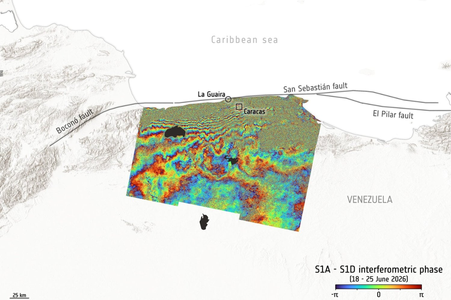 El suelo del norte de Venezuela ya no está exactamente donde estaba antes del 24 de junio. Los radares de Sentinel-1 registraron la deformación causada por dos terremotos casi consecutivos
