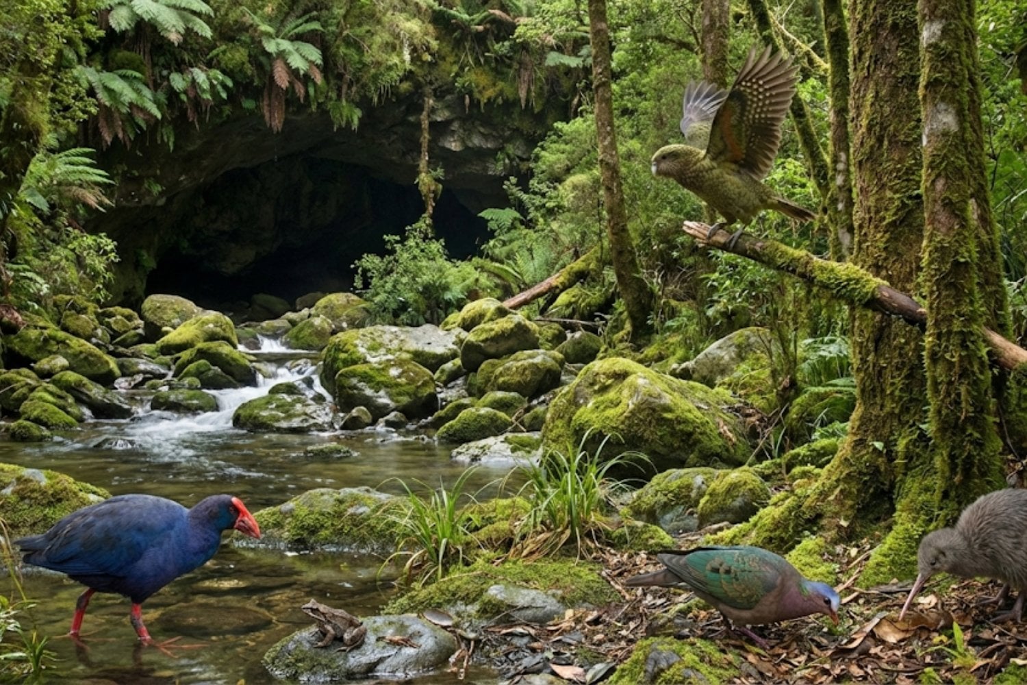 Una cueva de Nueva Zelanda guardó durante un millón de años un mundo perdido de aves y ranas. Entre los fósiles apareció un antepasado del kākāpō que quizá todavía podía volar